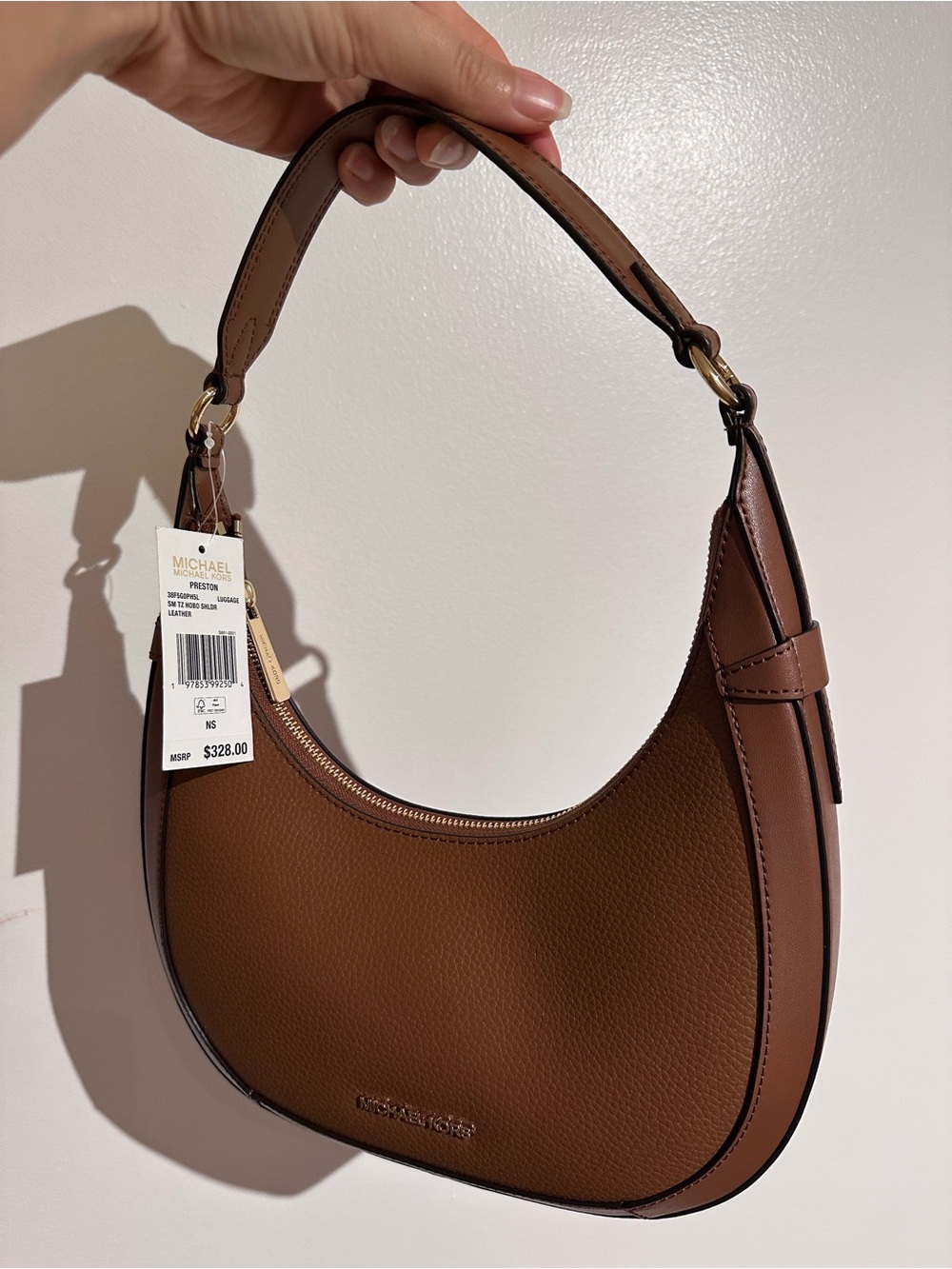Michael Kors Chestnut Brown Pebbled Leather Crescent Shoulder Bag